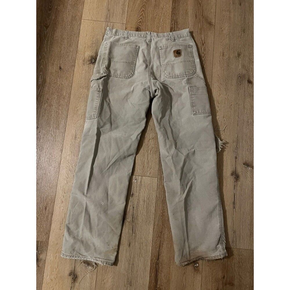 Carhartt Mens Beige B11 DES Khaki Cargo Dungaree Fit Work Carpenter Pants 34X34 - Picture 2 of 3